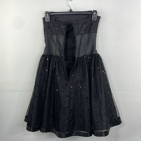 Jessica McClintock For Gunne Sax Black Strapless Netted Embellished Dress 3 - Picture 6 of 16